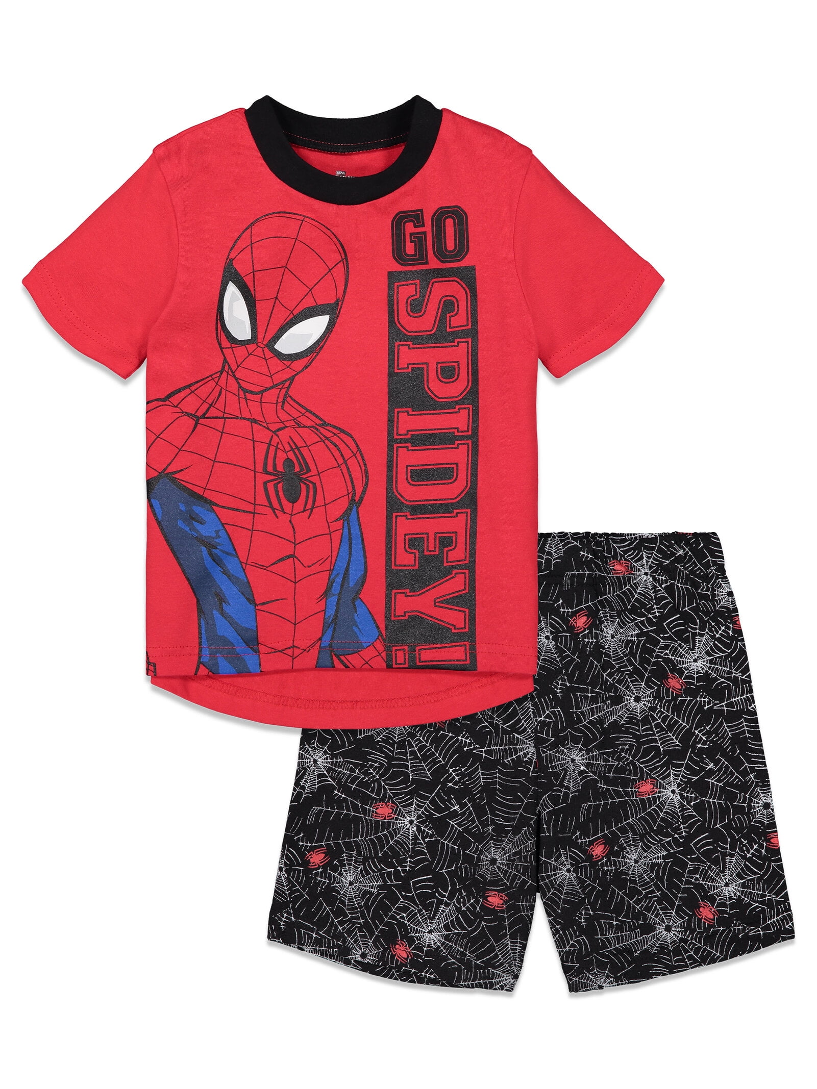 Marvel Spider-Man Toddler Boys Graphic T-Shirt French Terry Shorts Outfit Set Red-Black 3T