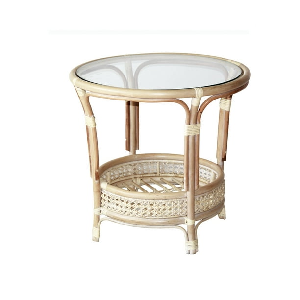 Pelangi Coffee Round Table Natural, Round Cane Coffee Table With Glass Top