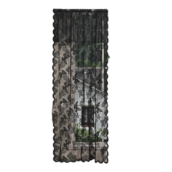 Flower Pattern Lace Sheer Curtain Black White Translucent Blackouts Window Drapes Curtains For Bedroom Privacy
