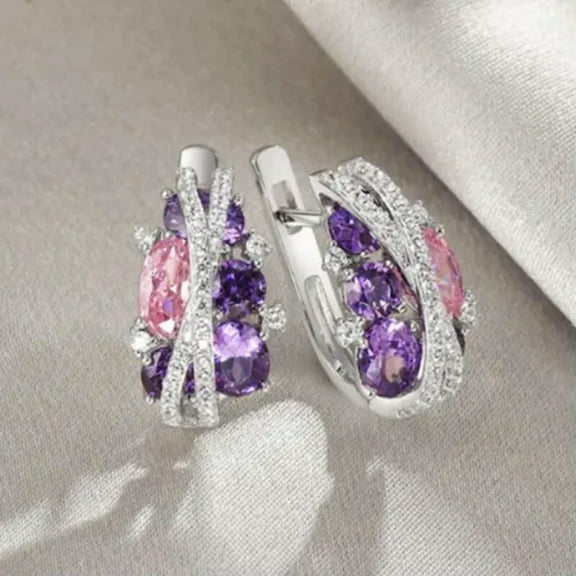 Fashion 925 Silver Hoop Earrings Cubic Zircon Wedding Anniversary Jewelry A Pair