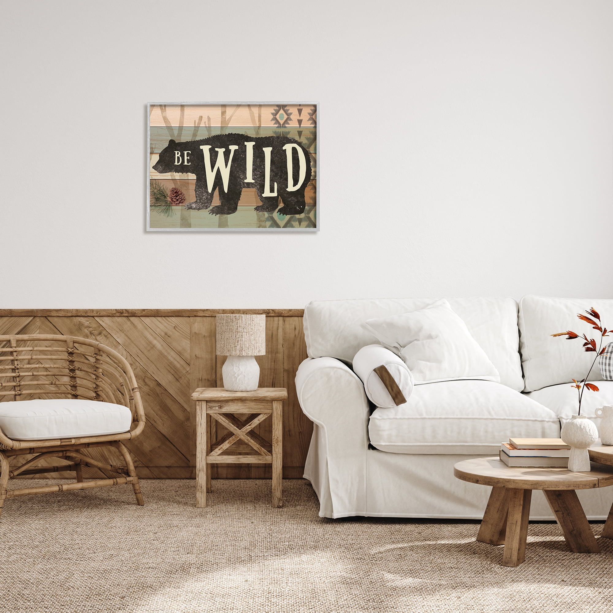 Stupell Be Wild Aztec Pattern Bear Silhouette Animals & Insects Painting Gray Framed Art Print Wall Art