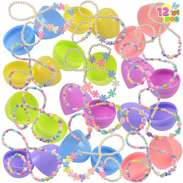 Huevos de Pascua precargados JOYIN, paquete de 12 con joyas, juguetes para niñas