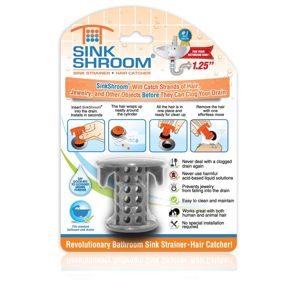 SinkShroom The Revolutionary Gray Sink Drain Protector Hair Catcher