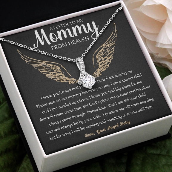 To My Mommy Necklace Angel Wings Necklace For Mom HeartfeltFrom In Heaven Meaningful Jewelry For RemembranceFamily, White Alluring Necklace