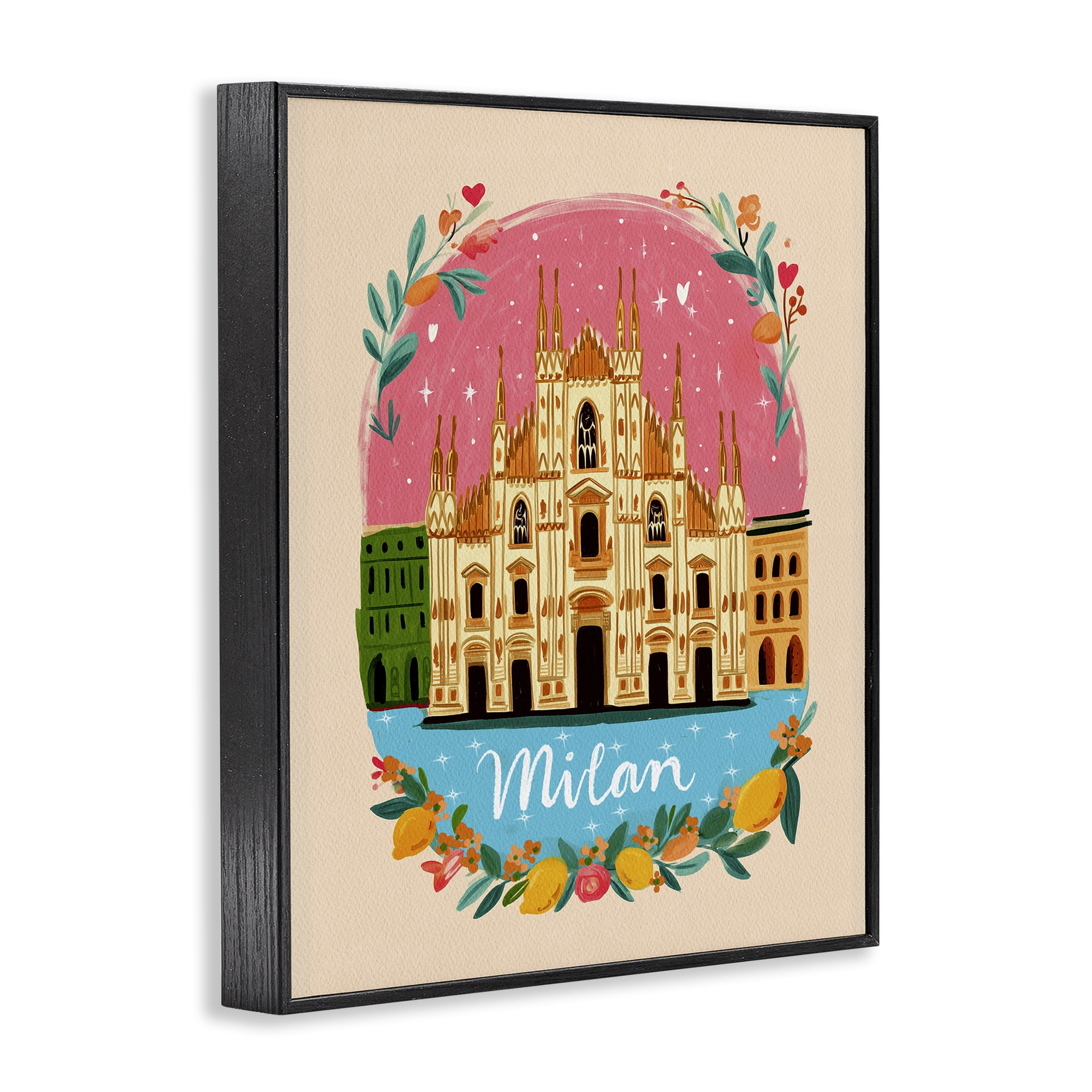 Floral Bordered Milan Black Framed Giclee Art, design by Yen