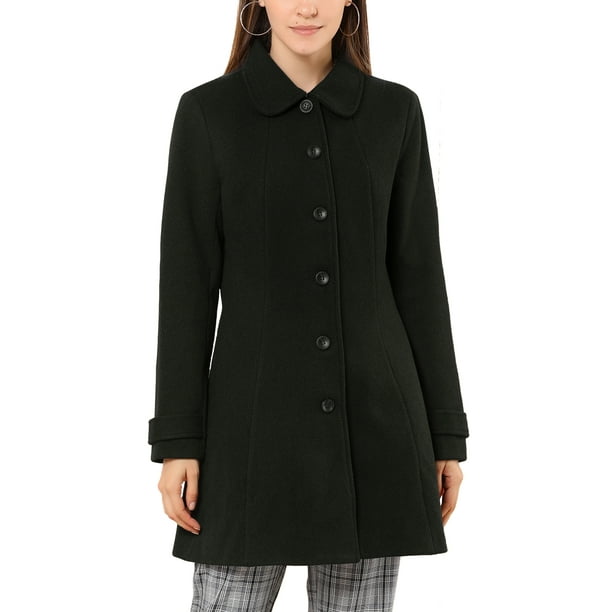 Abrigo de invierno de una sola botonadura con cuello Peter Pan para mujer INSPIRE CHIC XS negro
