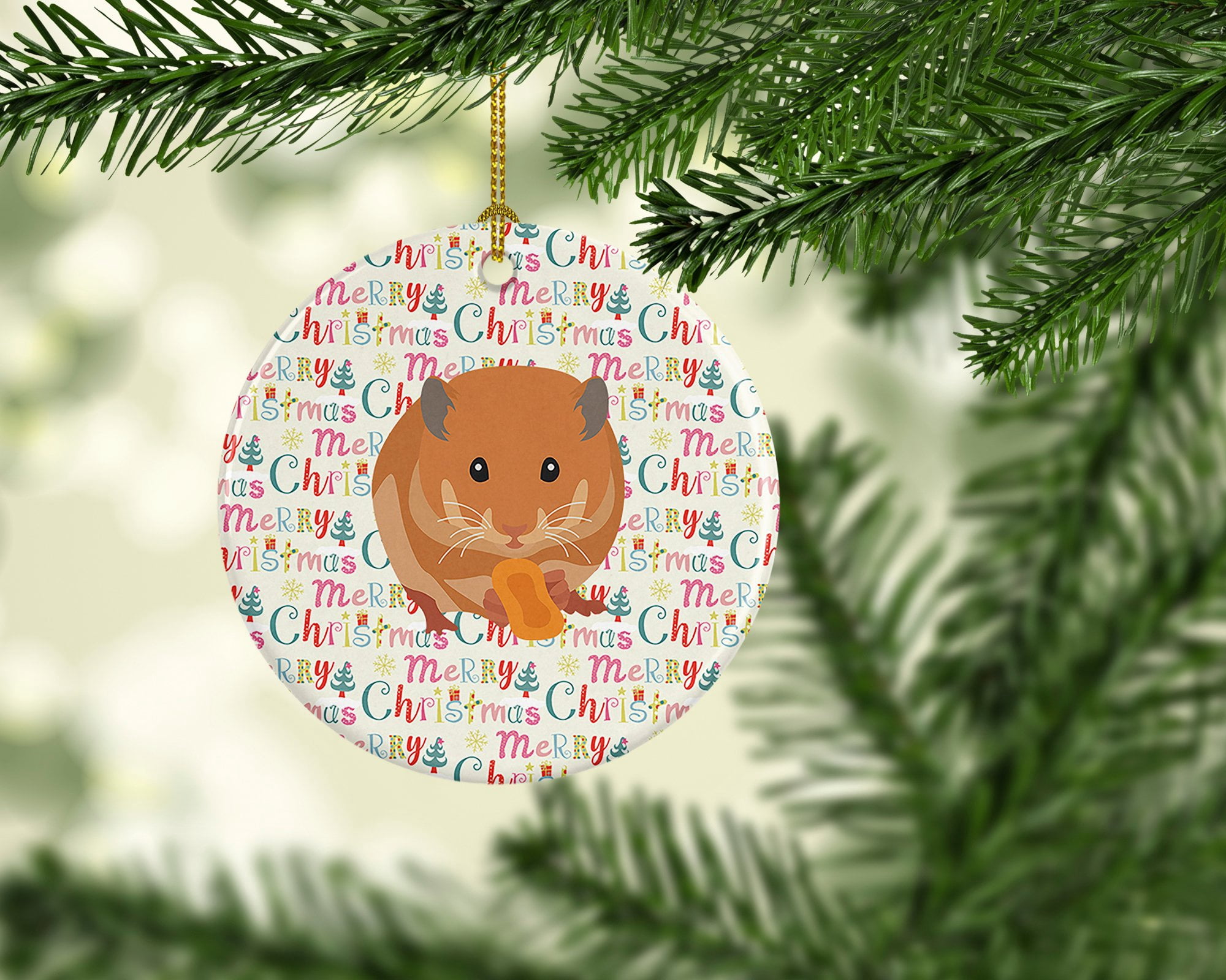 Teddy Bear Hamster Christmas Ceramic Ornament 2.8 in x 2.8 in