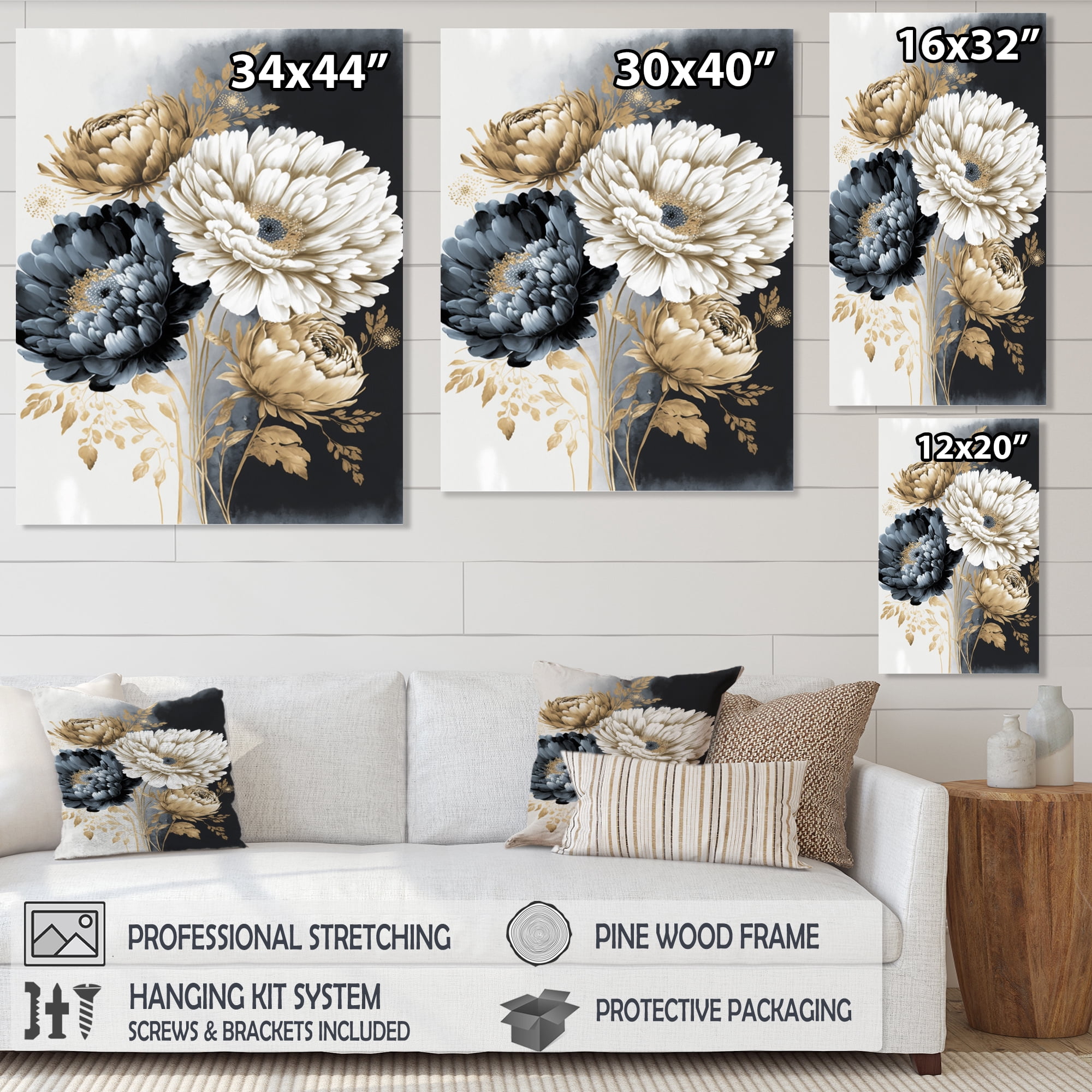 Designart White Watercolor Daisies Canvas Wall Art