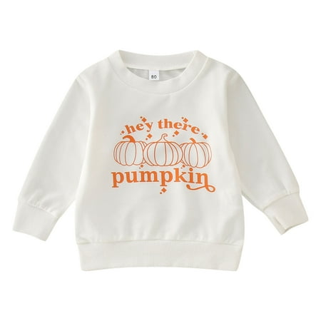 

Cute Boys Sweatshirts Toddler Hoodie Girls Long Sleeve Letter Cartoon Pumpkin Printed Pullover Casual Tops Back To School Kids Clothing White 6-12 Months