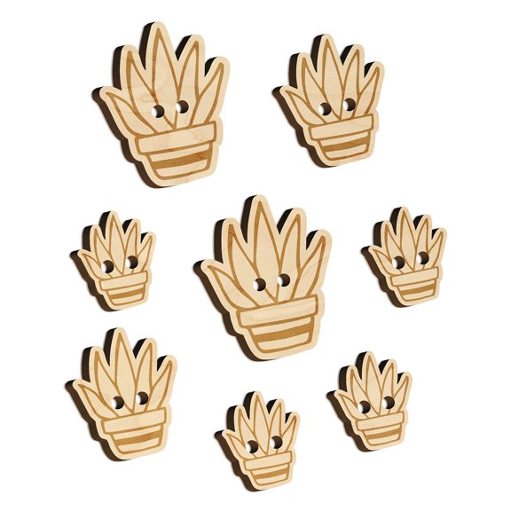 Hand Drawn Cactus Succulent Doodle Wood Buttons for Crochet Knitting Sewing DIY Craft - 1.00 Inch Medium (7pcs)