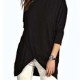 thumbnail image 3 of Blusa larga de mujer Fibra de poliéster Cuello redondo Irregular Color puro Mujeres Túnica de manga larga Tops para el trabajo diario Negro S, 3 of 6