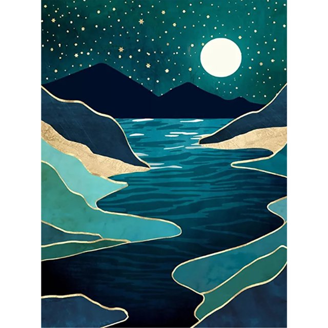 Pintura de diamante 5D DIY Taladro redondo completo Luna Kit Decoración del hogar Artesanía (VIP598) FLhrweasw Nuevo