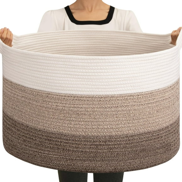 OIAHOMY Cesta de almacenamiento extra grande, cesta tejida de 23 x 13 pulgadas para sala de estar, cesta tejida redonda para ropa, cesta de lavandería para almohada, color marrón degradado