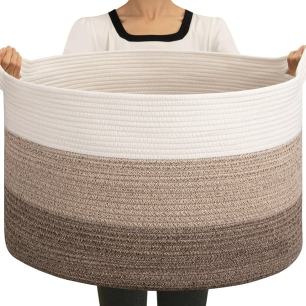 OIAHOMY Cesta de almacenamiento extra grande, cesta tejida de 23 x 13 pulgadas para sala de estar, cesta tejida redonda para ropa, cesta de lavandería para almohada, color marrón degradado
