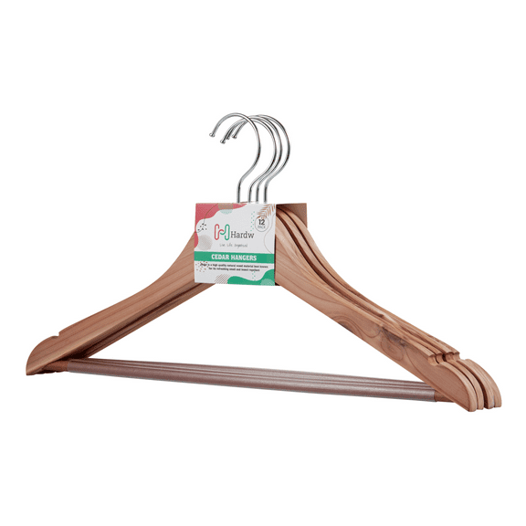 DEILSY Cedar Suit Hangers with Anti-Slip Bar, Wooden Hangers for Suits, Coats & Pants – 12 Pack