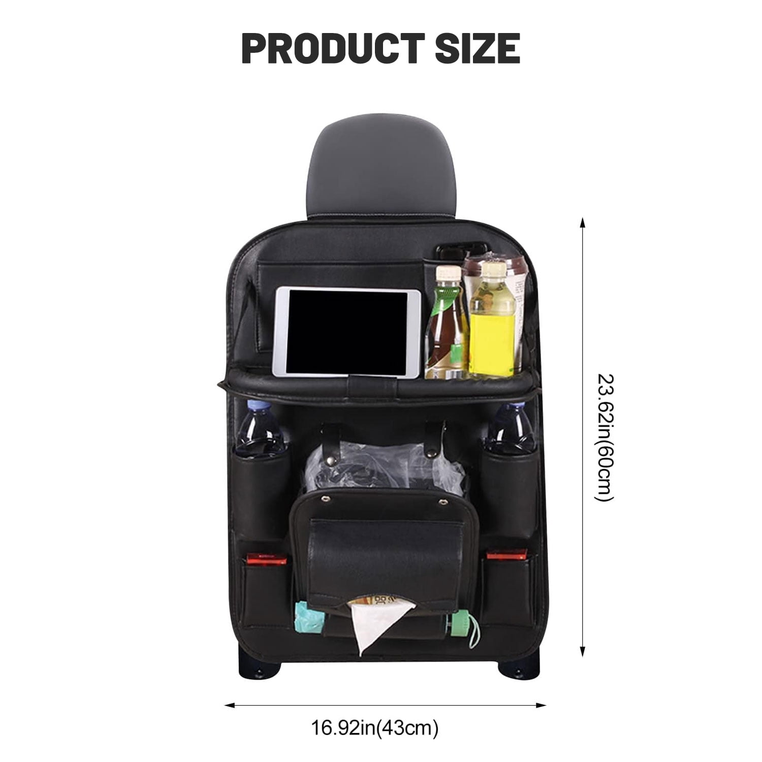 ASKITO 2PCS Car Backseat Organizer with Foldable Tray, PU Leather Universal Car Seat Protector for Kids, Pets & Travel Accessories, Black