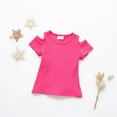 thumbnail image 3 of GYRATEDREAM Toddler Baby Girl Ribbed Short Sleeve Off-Shoulder Top T-Shirt Summer Clothes 9-12 Months, 3 of 11