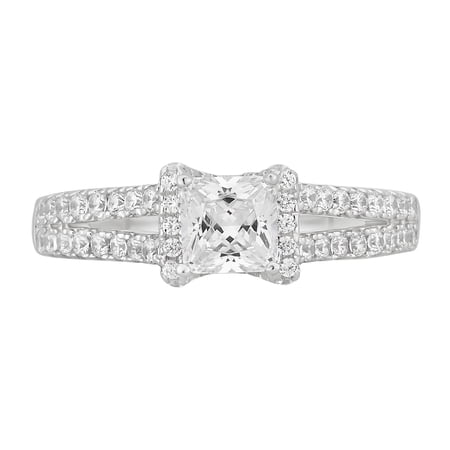 Arista 2.00 Carat T.W. Cubic Zirconia Split Shank Engagement Ring in Sterling Silver
