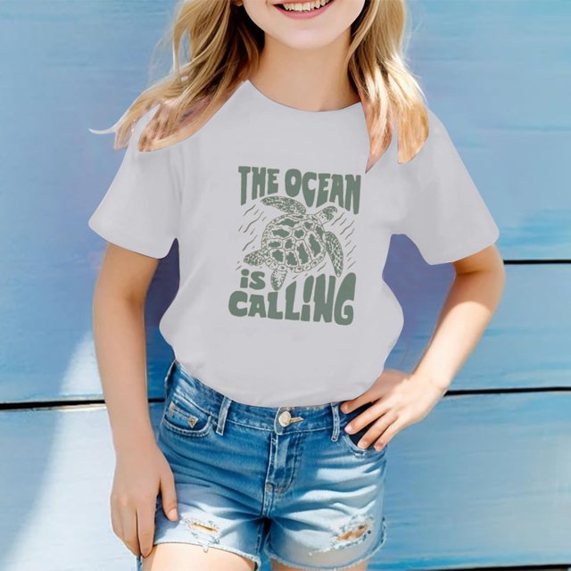 Girls Tops Casual Children's Multicolor Letter Pattern Print Short Sleeve Round Neck Tees and Shirts