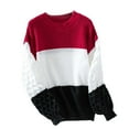 thumbnail image 2 of Zedker Women'S Color Crashing Casual Crewneck Long Sleeve Cable Knitted Sweaters,Comfy Elastic Cuffs Outfits for Fall and Winter,Wine,L, 2 of 3
