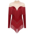 thumbnail image 1 of Alvivi Justaucorps de Danse pour Femmes Manches Longues Patchwork en Maille avec Strass Robe de Danse Latine Tango Bordeaux L, 1 of 7