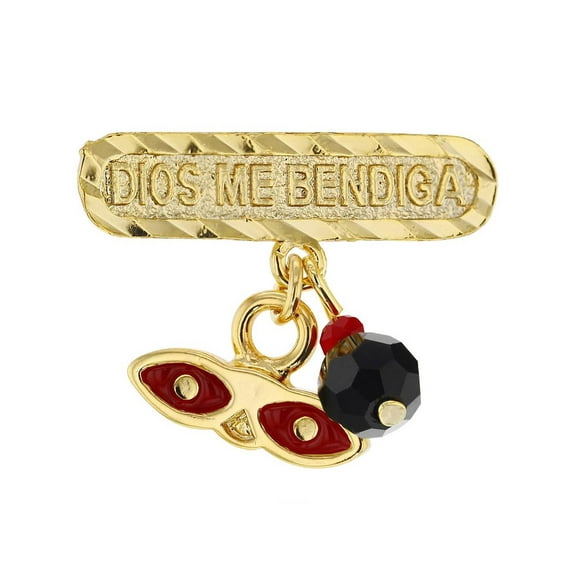 Gold Plated Simulated Azabache St Lucy Evil Eye Charm Protection Baby Brooch Pin