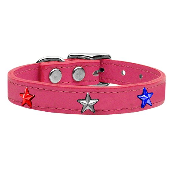 Red, White And Blue Star Widget Genuine Leather Dog Collar Blue Pink 26