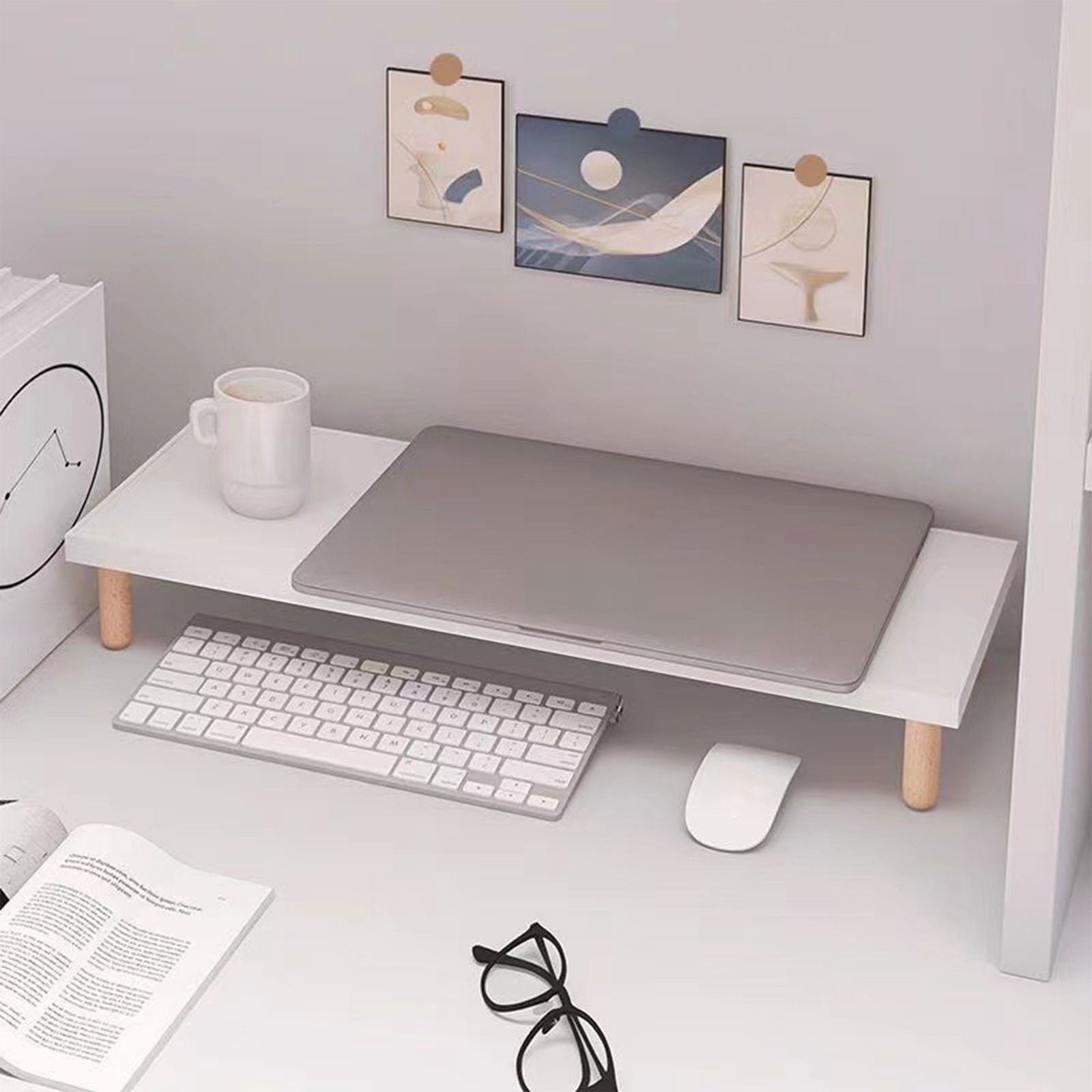 ChicYu Desktop Elevated Storage Rack Space-Saving Under Desk Organizer Stand Multi-Functional Shelf for Office Phones Home Office Organization
