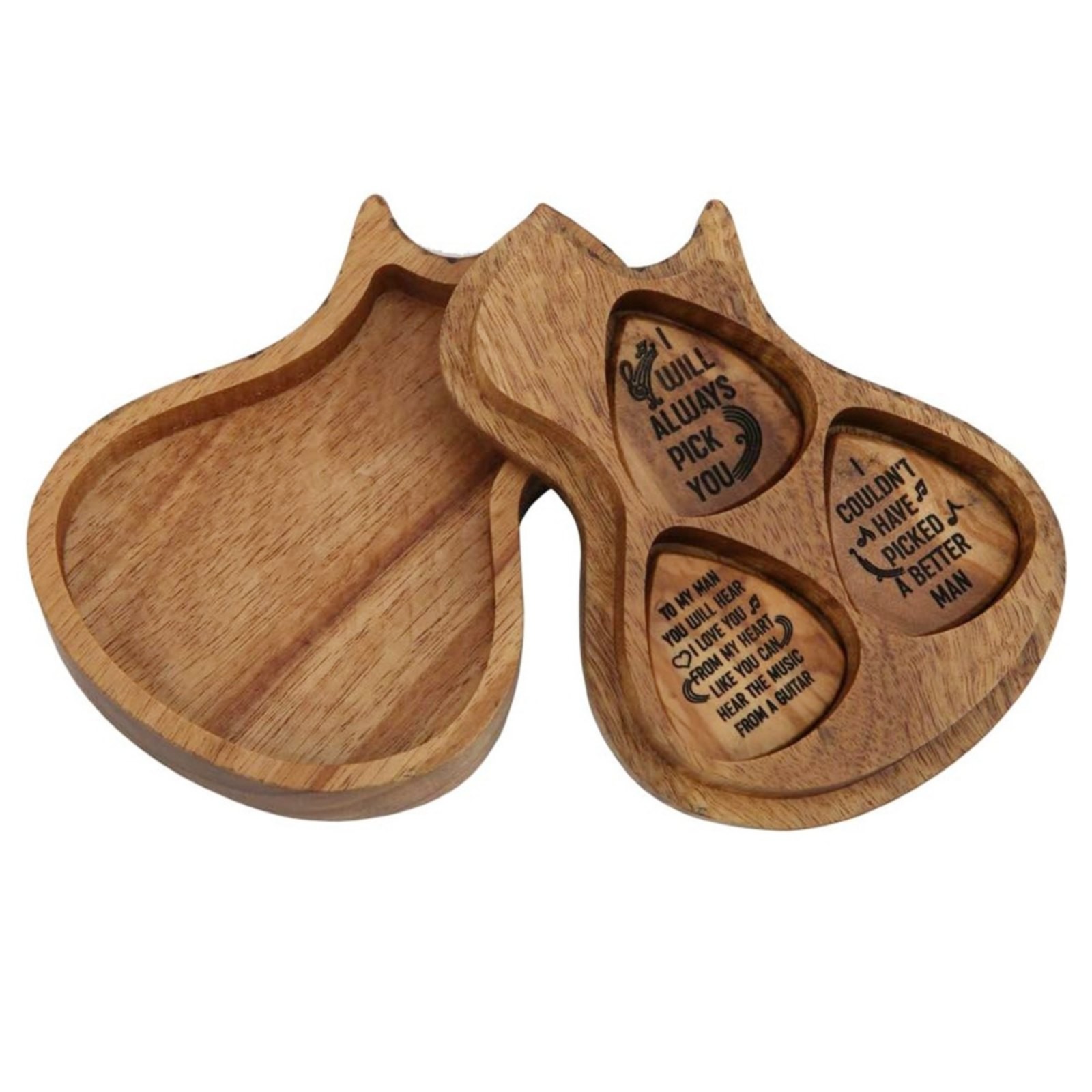XKHZJL Wood Guitar Pick Box - Valentine's Day Gift for Him, Shaped Plectrum Container with 3 Pcs Guitar Picks for Guitar Picks Storage