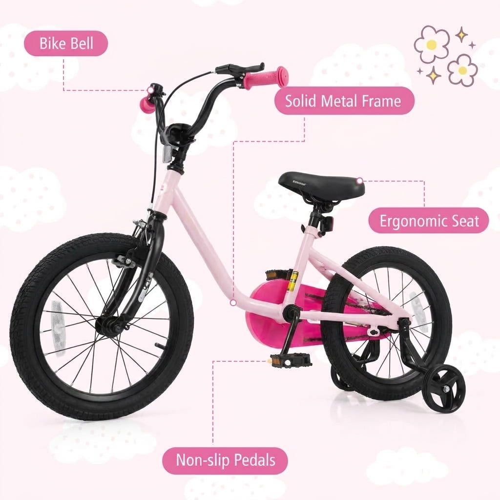 Redsmile Kids Bike 12 Inch for 3-7 Years Old Boys and Girls, Toddler Bicycle with Adjustable Handlebar and Seat, Children Bike 12/14/16-Inch, Holds 110 lbs, Pink