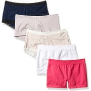 Maidenform Women's 5-Pack Boyshort Sampler Assortment Panties, Navy hot Chili/White Dot/Black/Pink About It/Gloss, 5