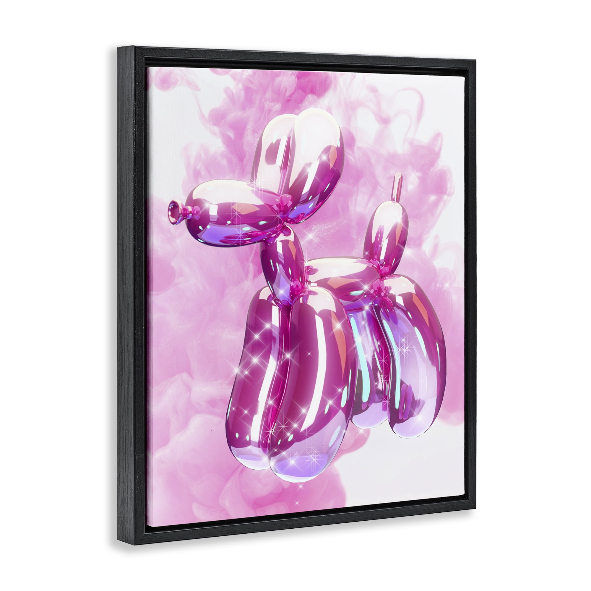 Stupell Industries Balloon Dog with Sparkle Abstract Painting Black Floater Framed Canvas Art Print Wall Art, 17 x 21