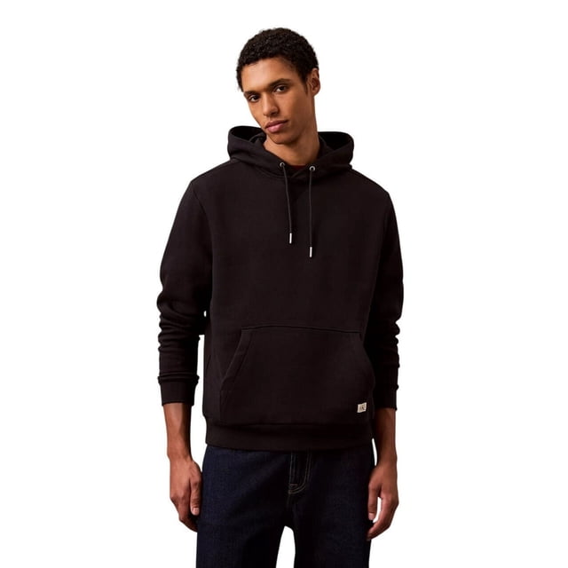 Calvin Klein Men's Monogram Logo Patch Fleece Hoodie - 40EM221 (Black 001, S)
