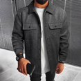 thumbnail image 3 of Men's Wool Blend Jacket Solid Color Lapel Button Front Flap Double Pocket Utility Coat for Fall Winter Business Christmas,Dark Gray,2XL, 3 of 9