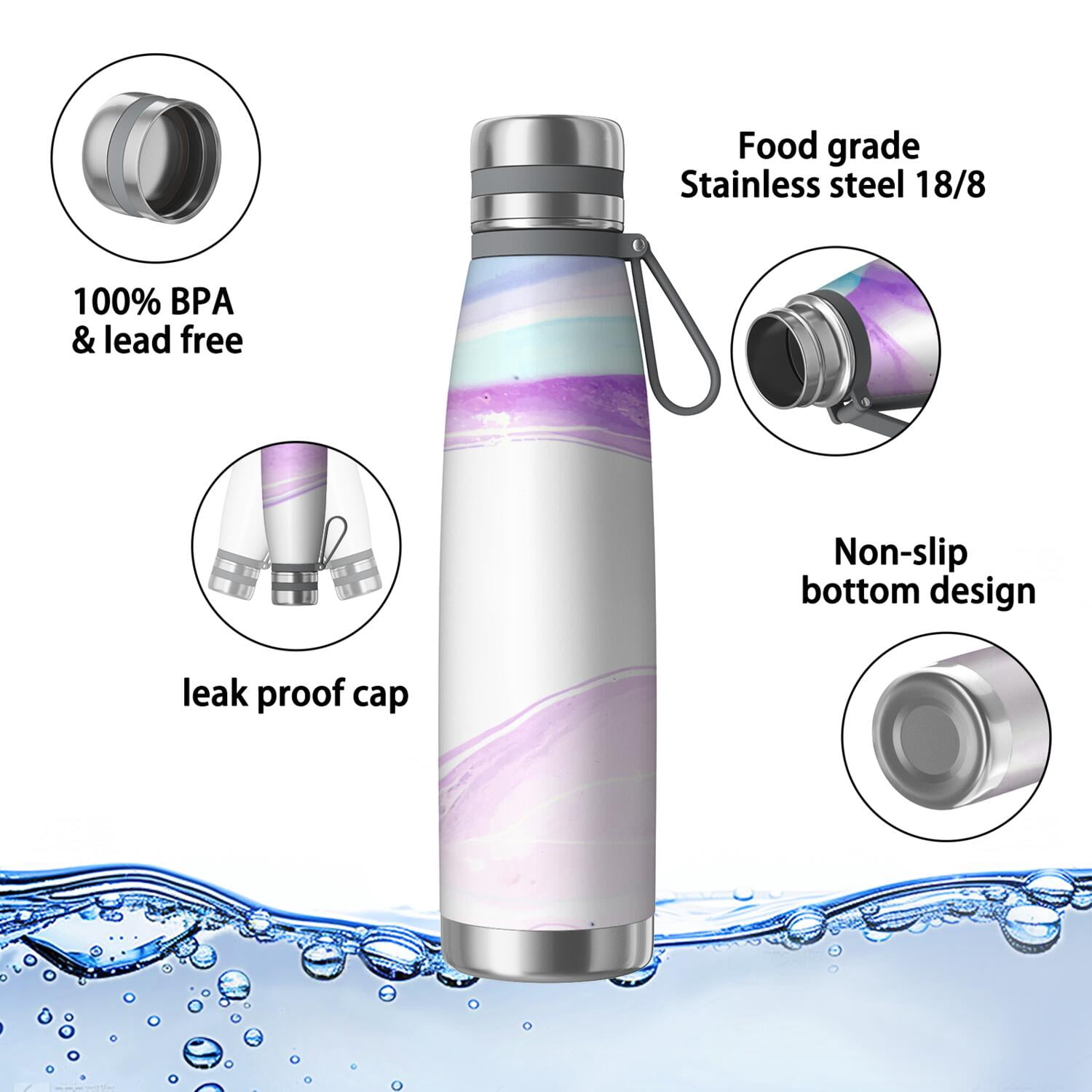 29oz Insulated Water Bottle with Tea Infuser, Stainless Steel Travel Mug, Liquid & Marble Print