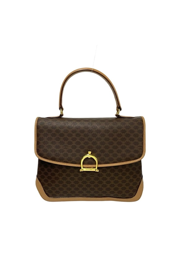 Pre-Owned CELINE Macadam Blason Logo Hardware Leather Handbag Mini Tote Bag Brown... (Good)