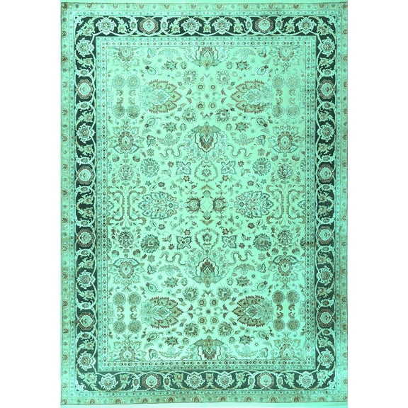 Ahgly Company Machine Washable Indoor Rectangle Persian Turquoise Blue Traditional Area Rugs, 5' x 7'