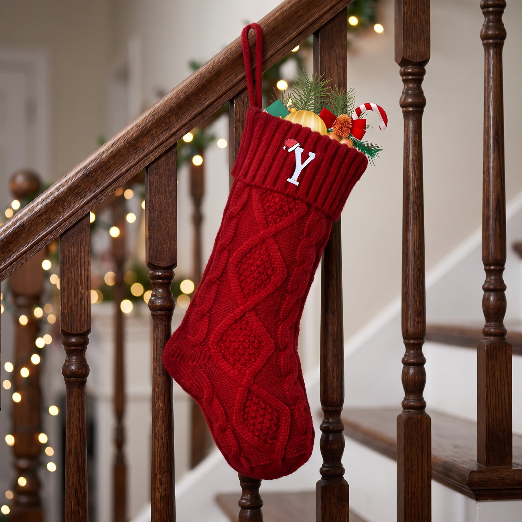 Unique Bargains Canine Bone Christmas Stocking Luxury Puppy Holiday Keepsake Sack Red Letter Y 17"