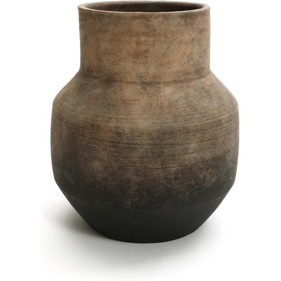 LuxenHome Round Ceramic Flower Vase, 13 Inch Brown Terracotta Vases, Vintage Large Pottery for Living Room Decor Entry Way Table Home Decor, Rustic Pottery