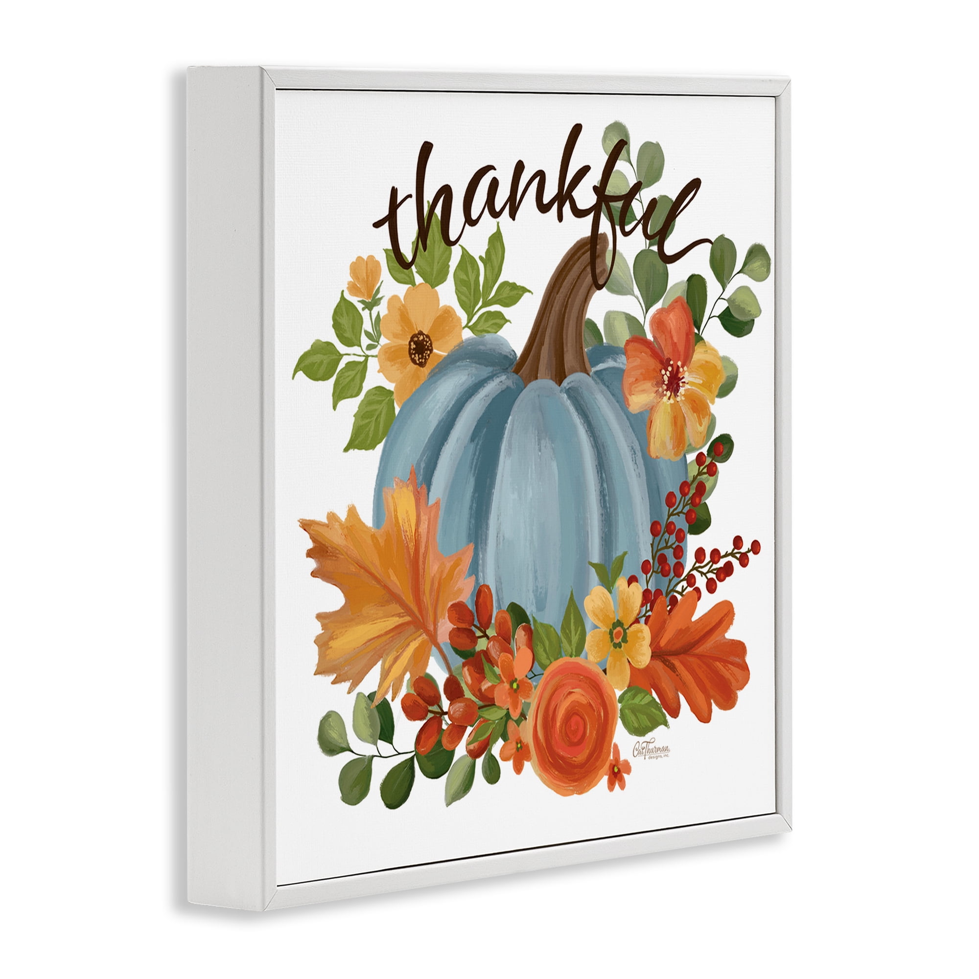 Stupell Industries Autumnal Thankful Pumpkin Holiday Painting White Framed Art Print Wall Art, 17 x 17