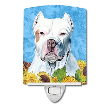 Caroline's Treasures SC9077CNL Pit Bull in Summer Flowers Ceramic Night Light, 6x4x3", multicolor