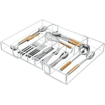 NIUBEE Expandable Kitchen Drawer Organizer for Flatware and Utensils,Clear Acrylic Adjustable Silverware Tray for Drawer,Office,Bathroom Supplies-9 Compartments