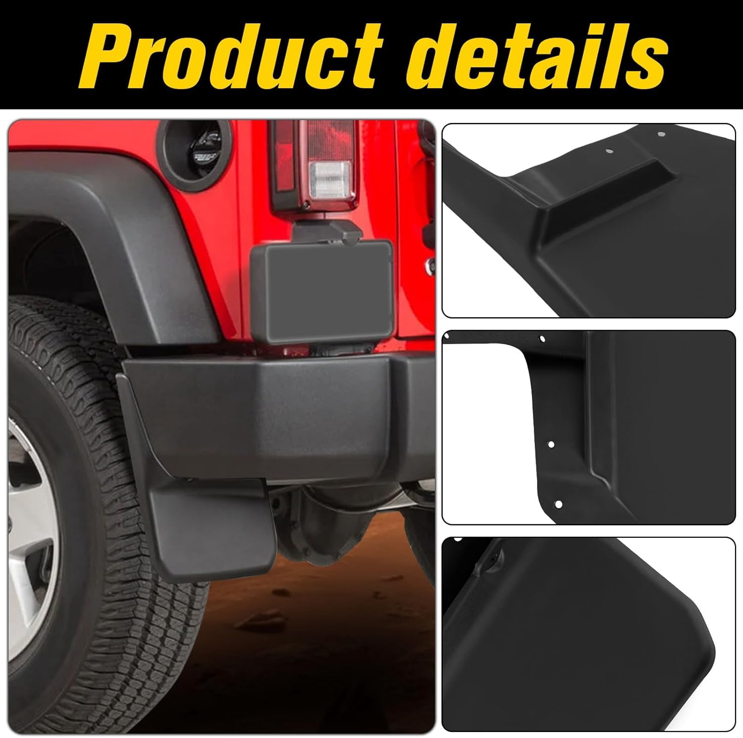 Heavy Duty Mud Flaps for  Wrangler JK 2007-2018 - Black Splash Guards Set with Hardware