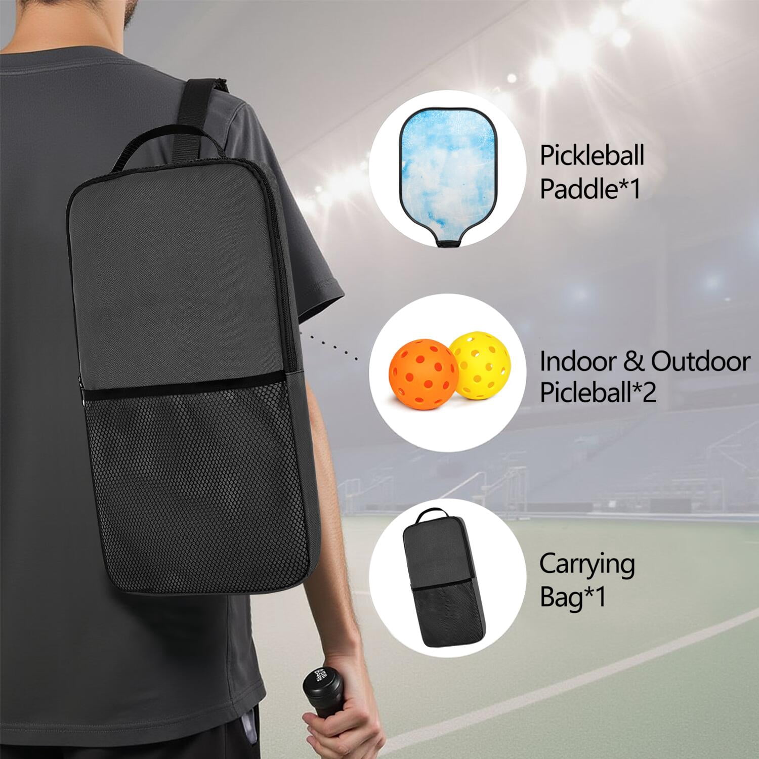 Pickleball Paddles Set Of 1, Fiberglass Surface, Ice Crystal Print, 1 Paddle, 2 Balls & Bag