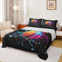 Homewish Kids Teens Basketball Print Twin Sheet Sets 3pcs,Sport Gamer Twin Fitted Sheet Microfiber,Graffiti Splash Breathable Flat Sheet,Microfiber Bedroom Decor
