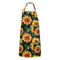 Black Orange Sunflower Pattern Apron-Garden Aprons for Women with Pockets-Cotton Linen Waterproof Kitchen Cooking Gardening Aprons Adjustable for Kitchen,Cooking,BBQ and Salon 33x27 Inch