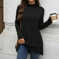 thumbnail image 6 of Zedker Women's Tunic Tops Long Sleeve Mock Turtle Neck T Shirt Loose Fit Dressy Casual Textured Pullover Shirts with Side Split Black L, 6 of 9