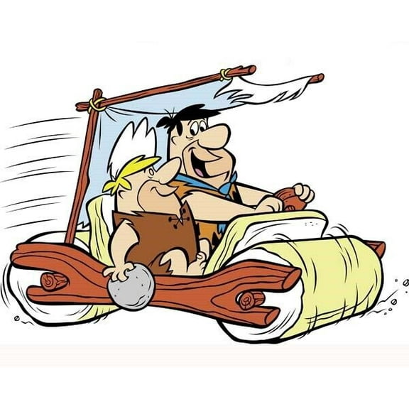 The Flintstones Barney and Fred ride in The Flintmobile 16x20 poster