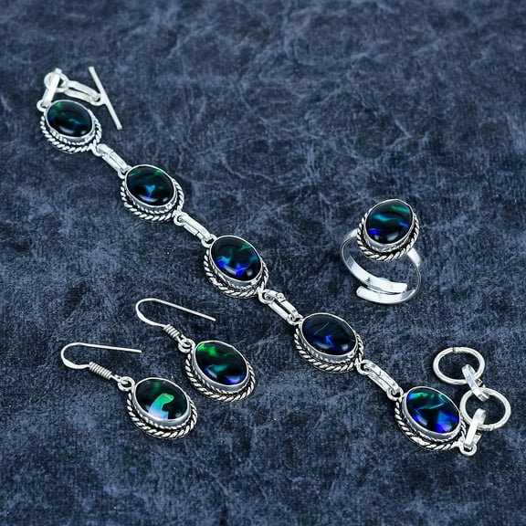 Blue Triplet Opal 925 Sterling Silver Gemstone Handmade Jewelry Set