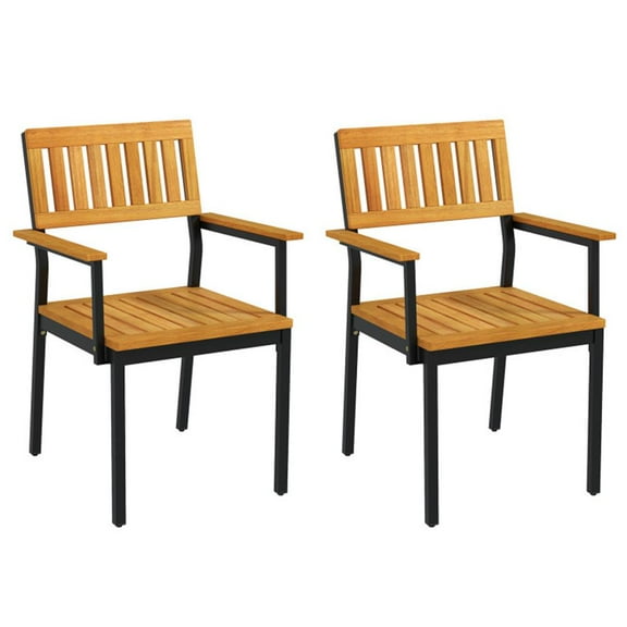 Topcobe Patio Outdoor Dining Chair Set of 2 with Metal and Acacia Wood Frame, Modern Outdoor Furniture for Patio Backyard, Garden